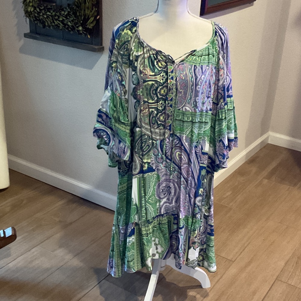 Karen Kane Green and Blue Paisley Dress NWOT